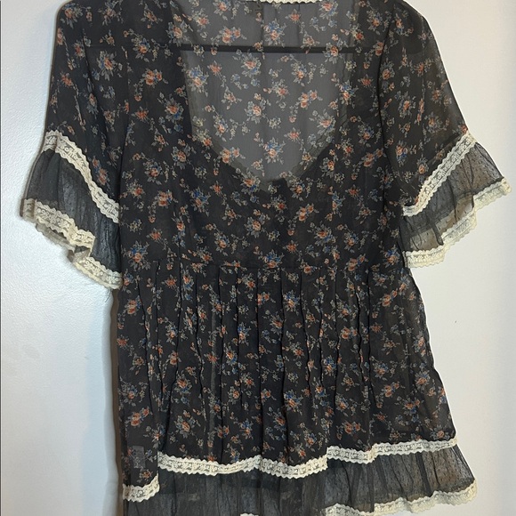 Sheer Floral Lace Babydoll Blouse ✨ Romantic Cottagecore Top - Picture 9 of 15